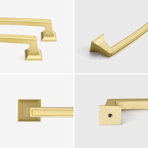 Haidms 10 Pack Brushed Gold Cabinet Pulls Gold Cabinet Handles, 5 inch Hole Centers Matte Gold Kitchen Cabinet Handles Vintage, Square Dresser Handles Solid Drawer Handles for Kitchen