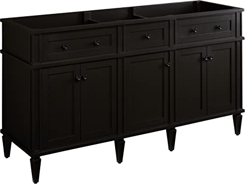 Signature Hardware 953349-60-UM-0 Elmdale 60" Free Standing Double Basin Vanity Set with Mahogany Cabinet, Wood Vanity Top, and Porcelain Undermount Sink - No Faucet Holes