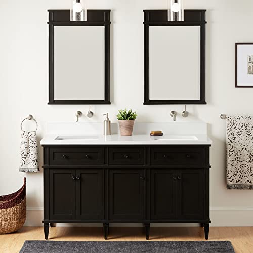 Signature Hardware 953349-60-RUMB-0 Elmdale 60" Free Standing Double Basin Vanity Set with Mahogany Cabinet, Wood Vanity Top, and Porcelain Undermount Sink - No Faucet Holes