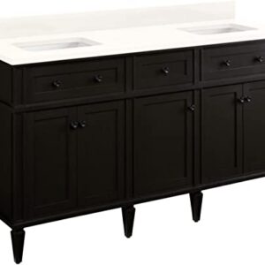 Signature Hardware 953349-60-RUMB-0 Elmdale 60" Free Standing Double Basin Vanity Set with Mahogany Cabinet, Wood Vanity Top, and Porcelain Undermount Sink - No Faucet Holes