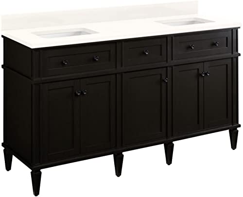 Signature Hardware 953349-60-RUMB-0 Elmdale 60" Free Standing Double Basin Vanity Set with Mahogany Cabinet, Wood Vanity Top, and Porcelain Undermount Sink - No Faucet Holes
