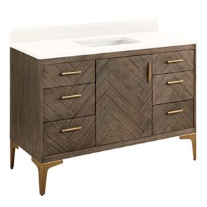 signature hardware 953350-48-rumb-0 frey 48″ free standing single vanity cabinet set with wood cabinet, vanity top and rectangular undermount sink – no faucet holes