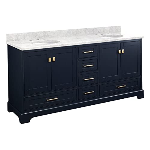 Signature Hardware 953665-72-UM-8 Quen 72" Free Standing Double Basin Vanity Set with Cabinet, Vanity Top, and Undermount Sink - 3 Faucet Holes