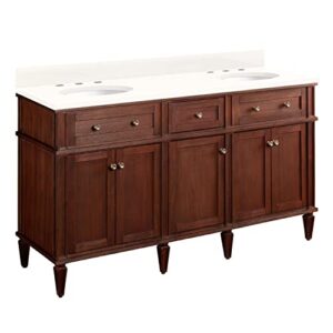 signature hardware 953347-60-um-8 elmdale 60″ free standing double vanity set with mahogany cabinet, vanity top, and oval undermount vitreous china sink – 8″ faucet holes