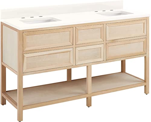 Signature Hardware 953748-60-RUMB-8 Robertson 60" Double Vanity Cabinet Set with Wood Cabinet, Vanity Top and Rectangular Undermount Sinks - 8" Faucet Holes