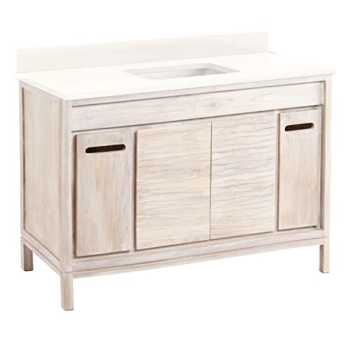 Signature Hardware 953275-48-RUMB-0 Becker 48" Free Standing Single Vanity Cabinet Set with Teak Cabinet, Vanity Top and Rectangular Undermount Sink - No Faucet Holes