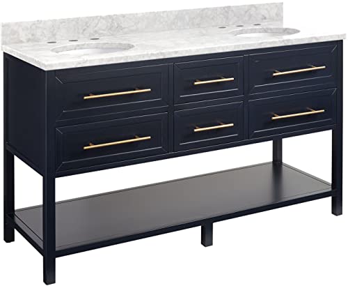 Signature Hardware 953331-60-UM-8 Robertson 60" Free Standing Double Vanity Cabinet Set with Wood Cabinet, Vanity Top and Oval Undermount Sinks - 8" Faucet Holes