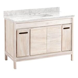 signature hardware 953275-48-rumb-8 becker 48″ free standing single vanity set with teak cabinet, vanity top, and rectangular undermount vitreous china sink – 8″ faucet holes