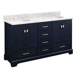 Signature Hardware 953665-60-UM-8 Quen 60" Free Standing Double Basin Vanity Set with Cabinet, Vanity Top, and Undermount Sink - 3 Faucet Holes