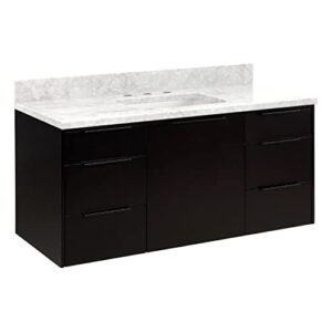 signature hardware 953673-48-rumb-8 dita 48″ wall mounted single basin vanity set with wood cabinet, quartz vanity top, and undermount sink