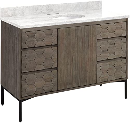 Signature Hardware 953141-48-UM-8 Devora 48" Free Standing Single Vanity Set with Wood Cabinet, Vanity Top, and Oval Undermount Vitreous China Sink - 8" Faucet Holes