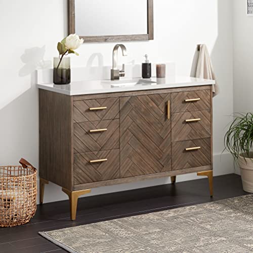 Signature Hardware 953350-48-RUMB-1 Frey 48" Free Standing Single Vanity Cabinet Set with Wood Cabinet, Vanity Top and Rectangular Undermount Sink - Single Faucet Hole