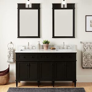 Signature Hardware 953349-60-RUMB-8 Elmdale 60" Free Standing Double Basin Vanity Set with Mahogany Cabinet, Wood Vanity Top, and Porcelain Undermount Sink - 8" Faucet Holes