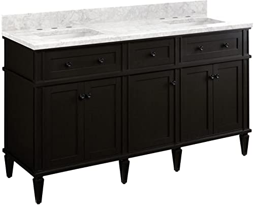 Signature Hardware 953349-60-RUMB-8 Elmdale 60" Free Standing Double Basin Vanity Set with Mahogany Cabinet, Wood Vanity Top, and Porcelain Undermount Sink - 8" Faucet Holes