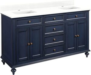 signature hardware 953301-60-rumb-1 keller 60″ free standing double vanity cabinet set with wood cabinet, vanity top and rectangular undermount sinks – single faucet hole
