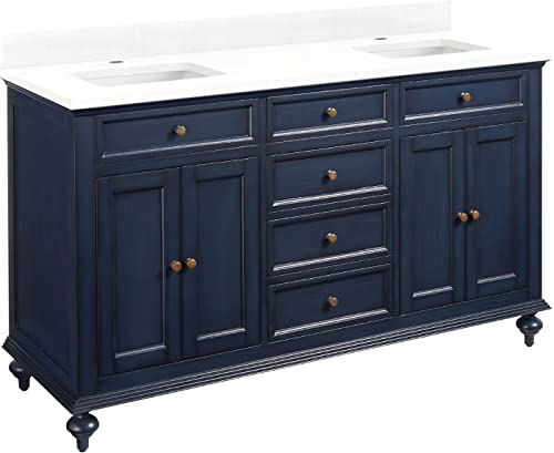 Signature Hardware 953301-60-RUMB-1 Keller 60" Free Standing Double Vanity Cabinet Set with Wood Cabinet, Vanity Top and Rectangular Undermount Sinks - Single Faucet Hole