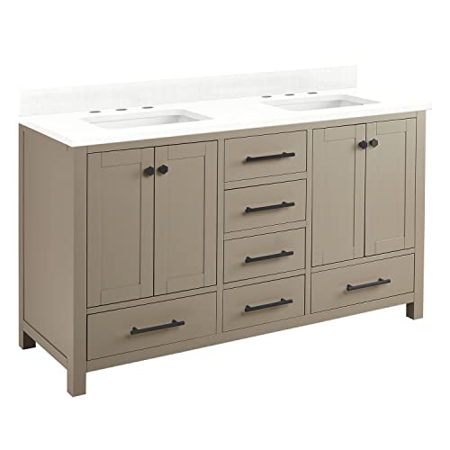 Signature Hardware 953328-60-RUMB-8 Radke 60" Free Standing Double Vanity Cabinet Set with Mahogany Cabinet, Vanity Top and Rectangular Undermount Sinks - 8" Faucet Holes