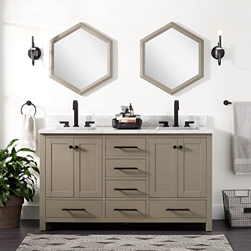 Signature Hardware 953328-60-RUMB-8 Radke 60" Free Standing Double Vanity Cabinet Set with Mahogany Cabinet, Vanity Top and Rectangular Undermount Sinks - 8" Faucet Holes