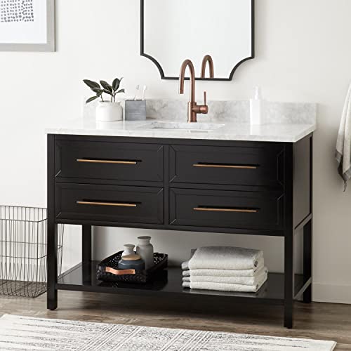 Signature Hardware 953330-48-RUMB-0 Robertson 48" Free Standing Single Vanity Cabinet Set with Mahogany Cabinet, Quartz Vanity Top and Rectangular Undermount Sink - No Faucet Holes