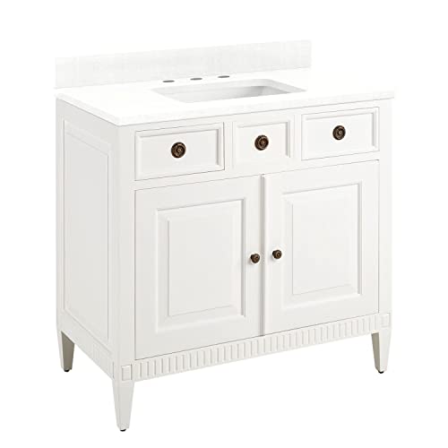 Signature Hardware 953298-36-RUMB-8 Hawkins 36" Free Standing Single Vanity Set with Mahogany Cabinet, Vanity Top, and Rectangular Undermount Sink - 8" Faucet Holes