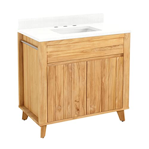 Signature Hardware 953267-36-RUMB-8 Antioch 36" Free Standing Single Vanity Set with Teak Cabinet, Vanity Top, and Rectangular Undermount Sink - 8" Faucet Holes