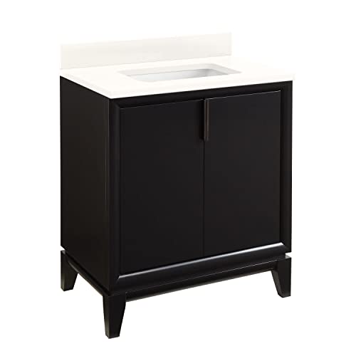 Signature Hardware 937435-RUMB-0 Talyn 30" Free Standing Single Vanity Cabinet Set with Mahogany Cabinet, Quartz Vanity Top and Rectangular Undermount Sink - No Faucet Holes