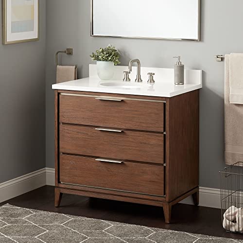 Signature Hardware 953494-36-UM-8 Hytes 37" Free Standing Single Vanity Set with Mahogany Cabinet, Vanity Top, and Oval Undermount Vitreous China Sink - 8" Faucet Holes