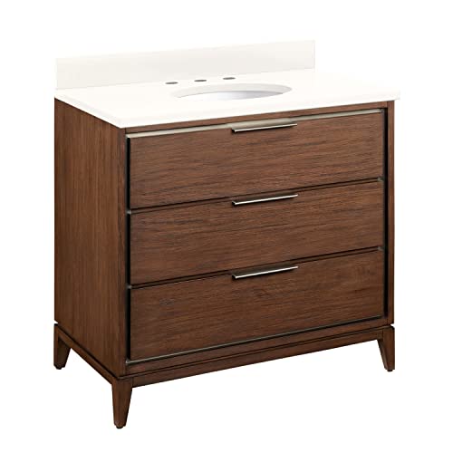 Signature Hardware 953494-36-UM-8 Hytes 37" Free Standing Single Vanity Set with Mahogany Cabinet, Vanity Top, and Oval Undermount Vitreous China Sink - 8" Faucet Holes