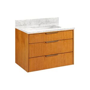 signature hardware 953672-30-rumb-1 dita 30″ wall mounted single basin vanity set with poplar cabinet, granite vanity top, and undermount sink