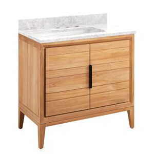 Signature Hardware 950706-36-RUMB-8 Aliso 36" Free Standing Single Basin Vanity Set with Teak Cabinet, Granite Vanity Top, and Rectangular Porcelain Undermount Sink