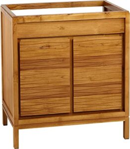 signature hardware 953273-30-rumb-0 becker 30″ free standing single vanity set with teak cabinet, stone vanity top, and rectangular undermount vitreous china sink – no faucet holes