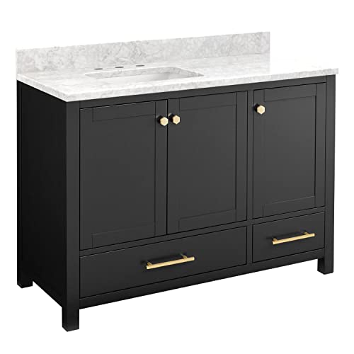 Signature Hardware 953329-48-RUMB-8 Radke 48" Free Standing Single Vanity Set with Mahogany Cabinet, Vanity Top, and Rectangular Undermount Vitreous China Sink - 8" Faucet Holes