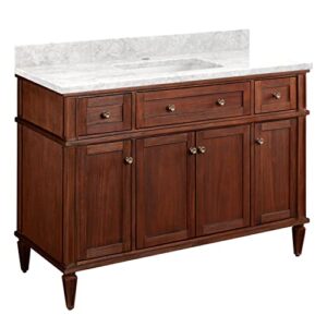 signature hardware 953347-48-rumb-1 elmdale 48″ free standing single vanity cabinet set with mahogany cabinet, vanity top and rectangular undermount sink – single faucet hole