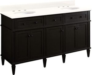 signature hardware 953349-60-um-8 elmdale 60″ free standing double basin vanity set with mahogany cabinet, wood vanity top, and porcelain undermount sink – 8″ faucet holes