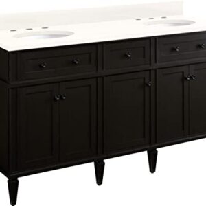 Signature Hardware 953349-60-UM-8 Elmdale 60" Free Standing Double Basin Vanity Set with Mahogany Cabinet, Wood Vanity Top, and Porcelain Undermount Sink - 8" Faucet Holes