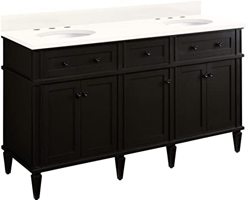 Signature Hardware 953349-60-UM-8 Elmdale 60" Free Standing Double Basin Vanity Set with Mahogany Cabinet, Wood Vanity Top, and Porcelain Undermount Sink - 8" Faucet Holes