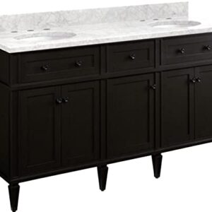 Signature Hardware 953349-60-UM-8 Elmdale 60" Free Standing Double Basin Vanity Set with Mahogany Cabinet, Wood Vanity Top, and Porcelain Undermount Sink - 8" Faucet Holes