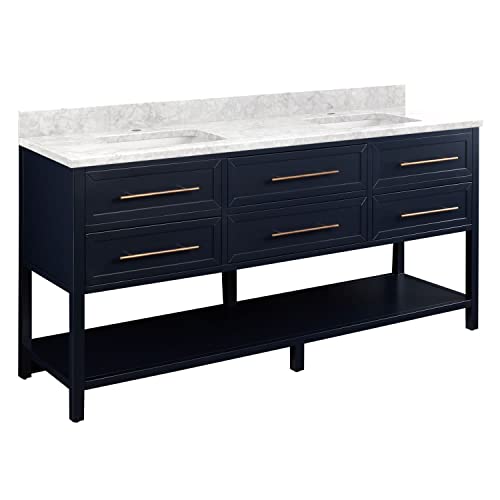 Signature Hardware 953331-72-RUMB-1 Robertson 72" Free Standing Double Vanity Cabinet Set with Mahogany Cabinet, Vanity Top and Rectangular Undermount Sinks - Single Faucet Hole