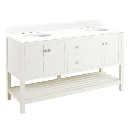 Signature Hardware 953315-60-UM-8 Olsen 60" Free Standing Double Vanity Cabinet Set with Wood Cabinet, Stone Vanity Top and Oval Undermount Sinks - 8" Faucet Holes