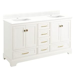 Signature Hardware 953528-60-RUMB-1 Quen 60" Free Standing Double Vanity Set with Wood Cabinet, Vanity Top and Rectangular Undermount Vitreous China Sink - Single Faucet Hole