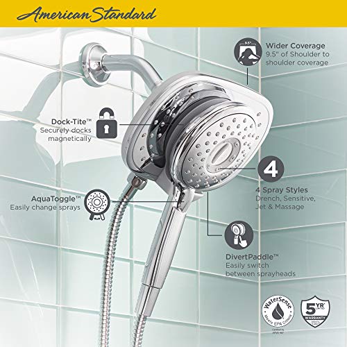 American Standard 9038254.002 Spectra Plus Duo 4-Function 2-in-1 Handheld and Fixed Shower Head 1.8 GPM, Polished Chrome