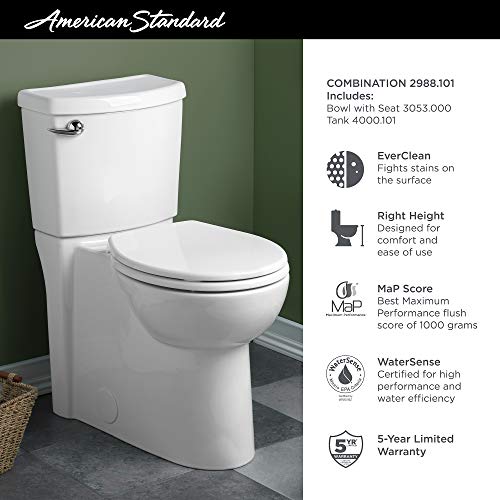 American Standard 2988101.020 Cadet 3 FloWise 2-Piece 1.28 GPF Single Flush Right Height Round Front Toilet with Concealed Trapway, White