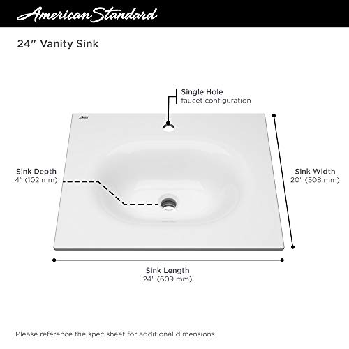 American Standard 1297001.020 Studio S 24-inch Vanity Top Sink – Center Hole, White