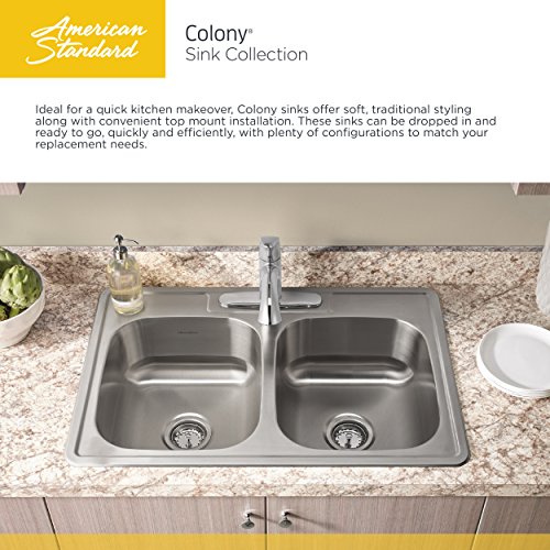 American Standard 22SB.6252283S.075 Colony Top Mount ADA 25x22 Single Bowl Stainless Steel 3-Hole Kitchen Sink