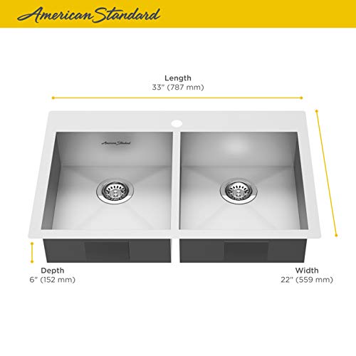 American Standard 18DB6332211.075 Edgewater 33" x 22" ADA Double Bowl Stainless Steel Kitchen Sink,