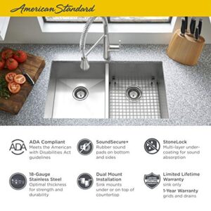 American Standard 18DB6332211.075 Edgewater 33" x 22" ADA Double Bowl Stainless Steel Kitchen Sink,