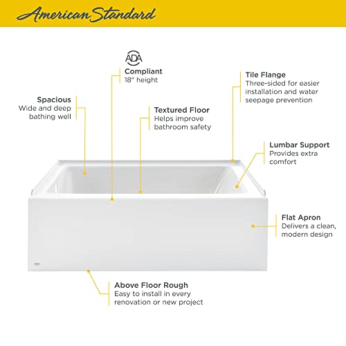 American Standard 2946202.020 Alcove Bathtub LH, 60"X32", White