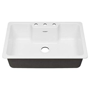 american standard 77sb33223.308 quince 33 x 22 single bowl cast iron kitchen sink-3 holes, brilliant white