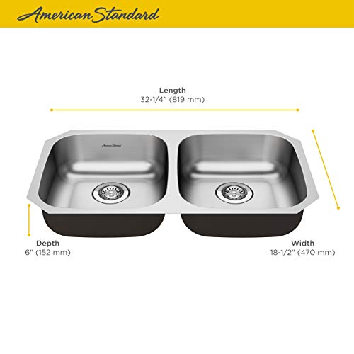 American Standard 18DB6311800S.075 Portsmouth 32" x 18" ADA Double Bowl Stainless Steel Kitchen Sink