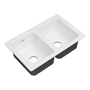american standard 77db30190.308 delancey 30×19 double bowl cast iron kitchen sink, brilliant white